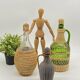 Trio bottles / lady Jeanne, dressed in wicker, rattan, natural fibers
