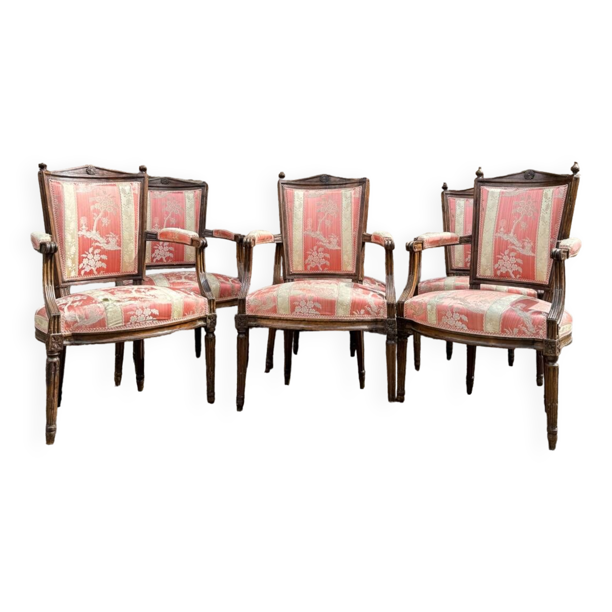 Suite Of Six Armchairs In Natural Wood From Louis XVI XVIII Eme Century