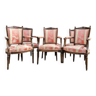 Suite Of Six Armchairs In Natural Wood From Louis XVI XVIII Eme Century