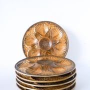 Lot de 6 assiettes à huîtres en grès, Marron & Brun, 1970