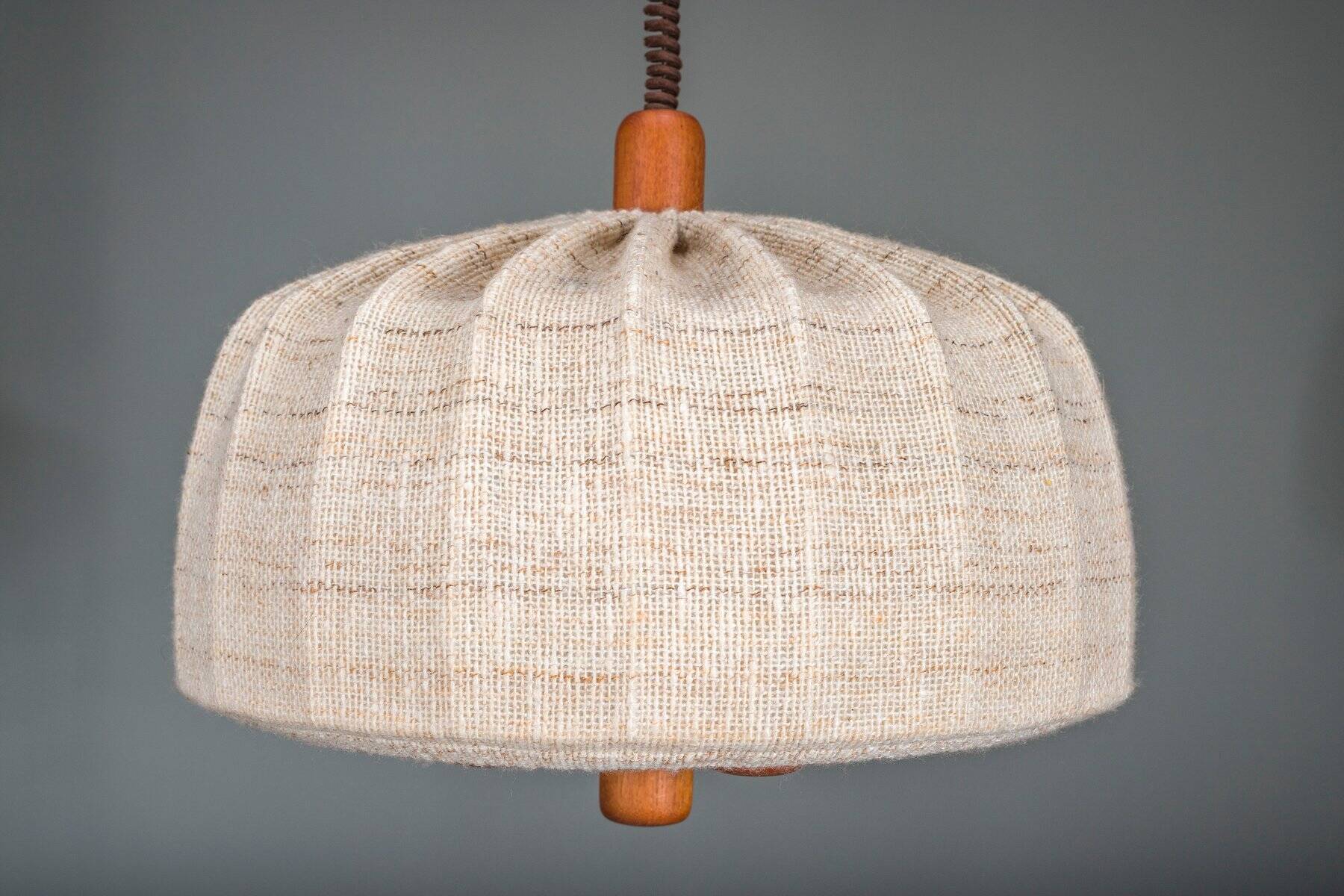 Scandinavian modern adjustable teak & wool pendant lamp from Domus, 1960s