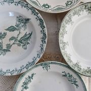 4 mismatched old green ironstone deep plates
