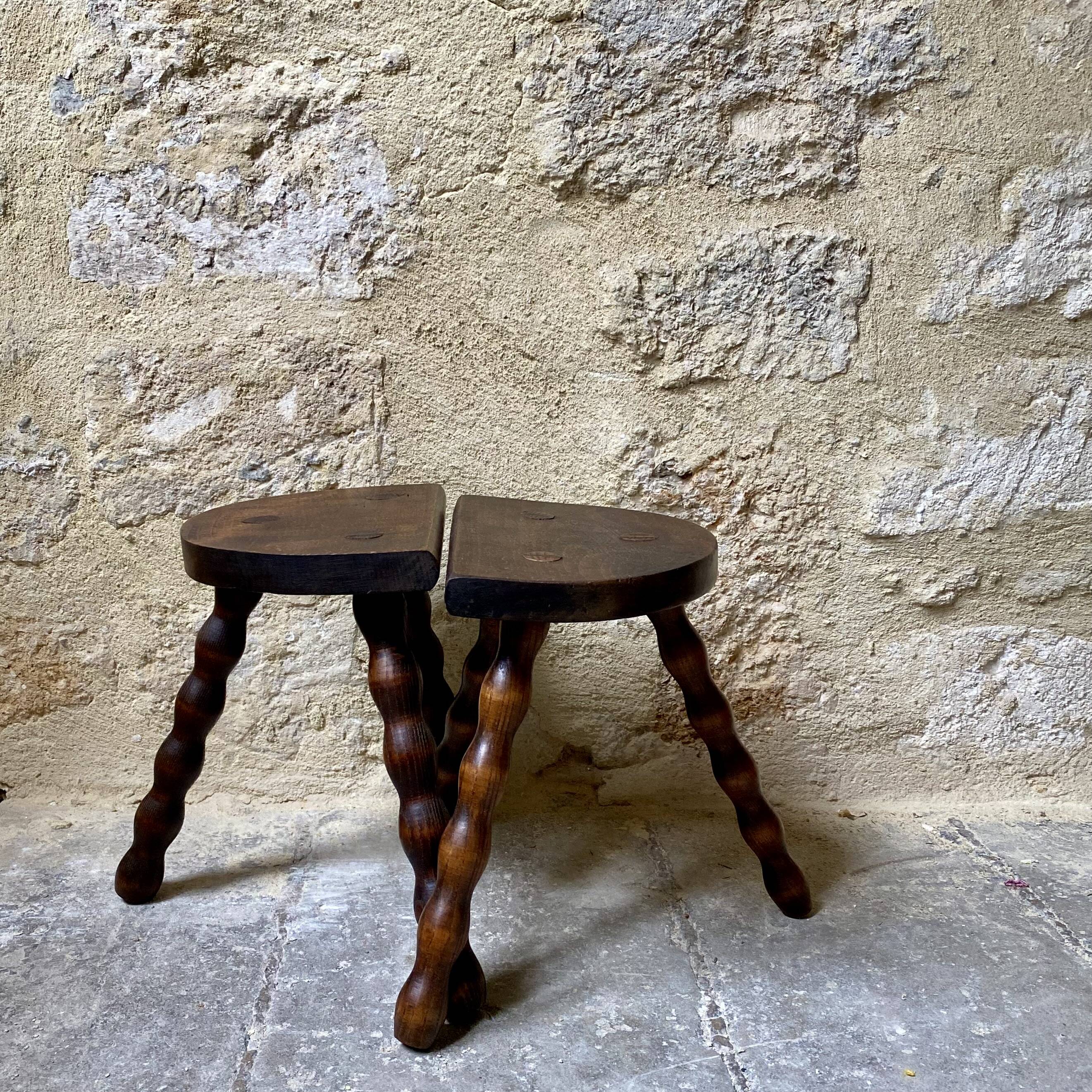 Turned wooden tripod stool x2