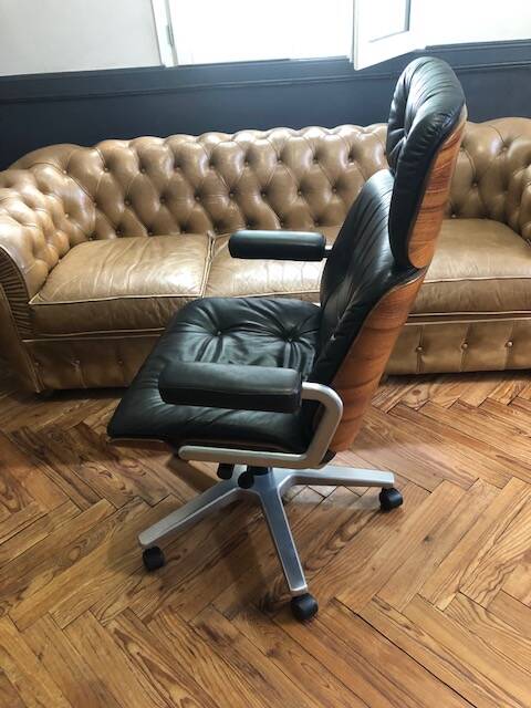 Office chair 1970 Stoll /Giroflex in black leather by Karl Ditter