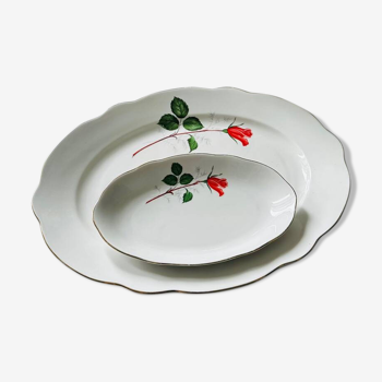 Lot de deux assiettes, plats roses • Usine de porcelaine cisalgo importé