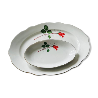 Lot de deux assiettes, plats roses • Usine de porcelaine cisalgo importé