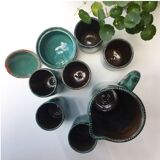 Service a orange enamelled signed former pottery