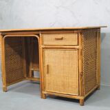 Mid-century italian bamboo, rattan and teak desk, 1960s