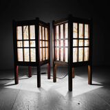Pair of japanese antique shoji floor lamps (障子ランプ), taishō-era [大正]