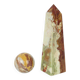 Veined onyx marble obelisk and polished sphere paperweight