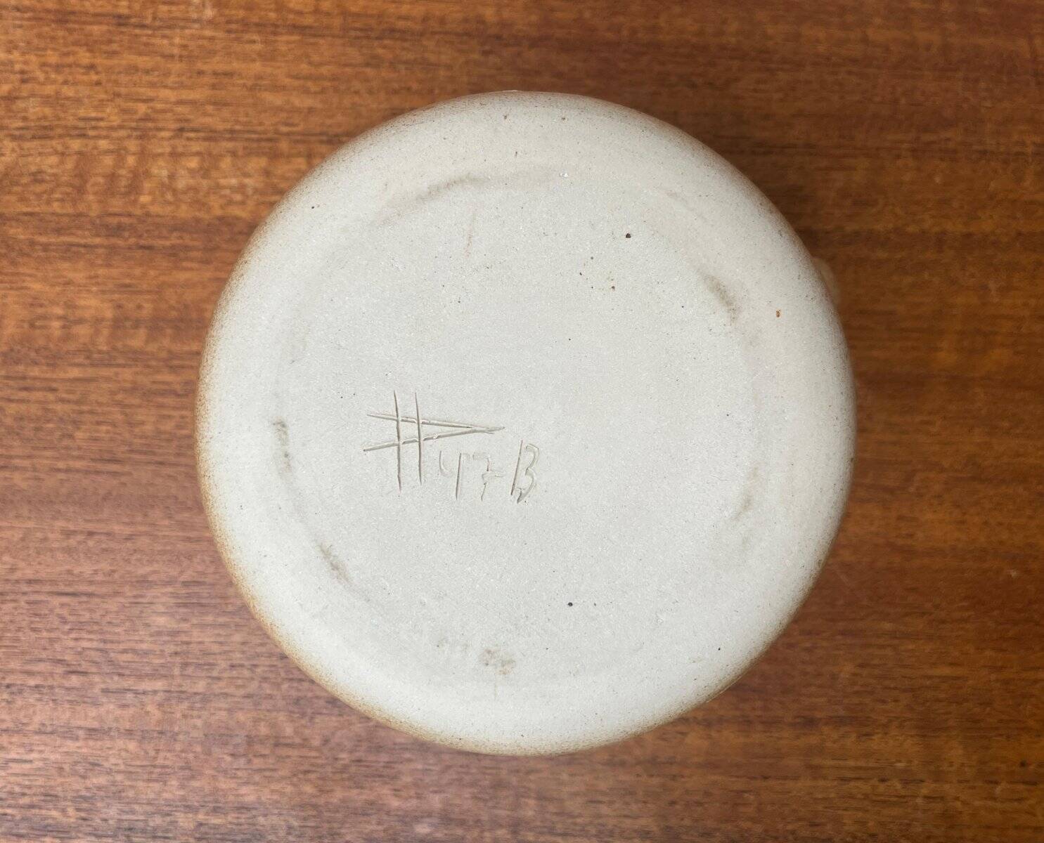 Mid-century German ceramic studio pitcher with owl motif by Heinz Theo Dietz, 1960s.