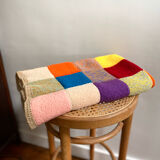 Plaid couverture en laine ancienne crochet multicolore granny square