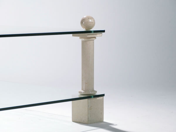 Table basse en travertin et verre signée Philippe Barbier années 70