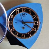 Vintage formica clock silent asymmetrical wall pendulum "MP blue black"