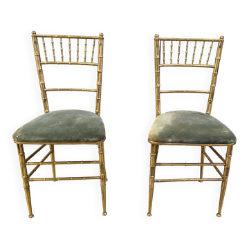 Paire de chaises en laiton imitation bambou, années 1960