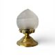 Antique globe table lamp in glass, Holophane type, and brass.