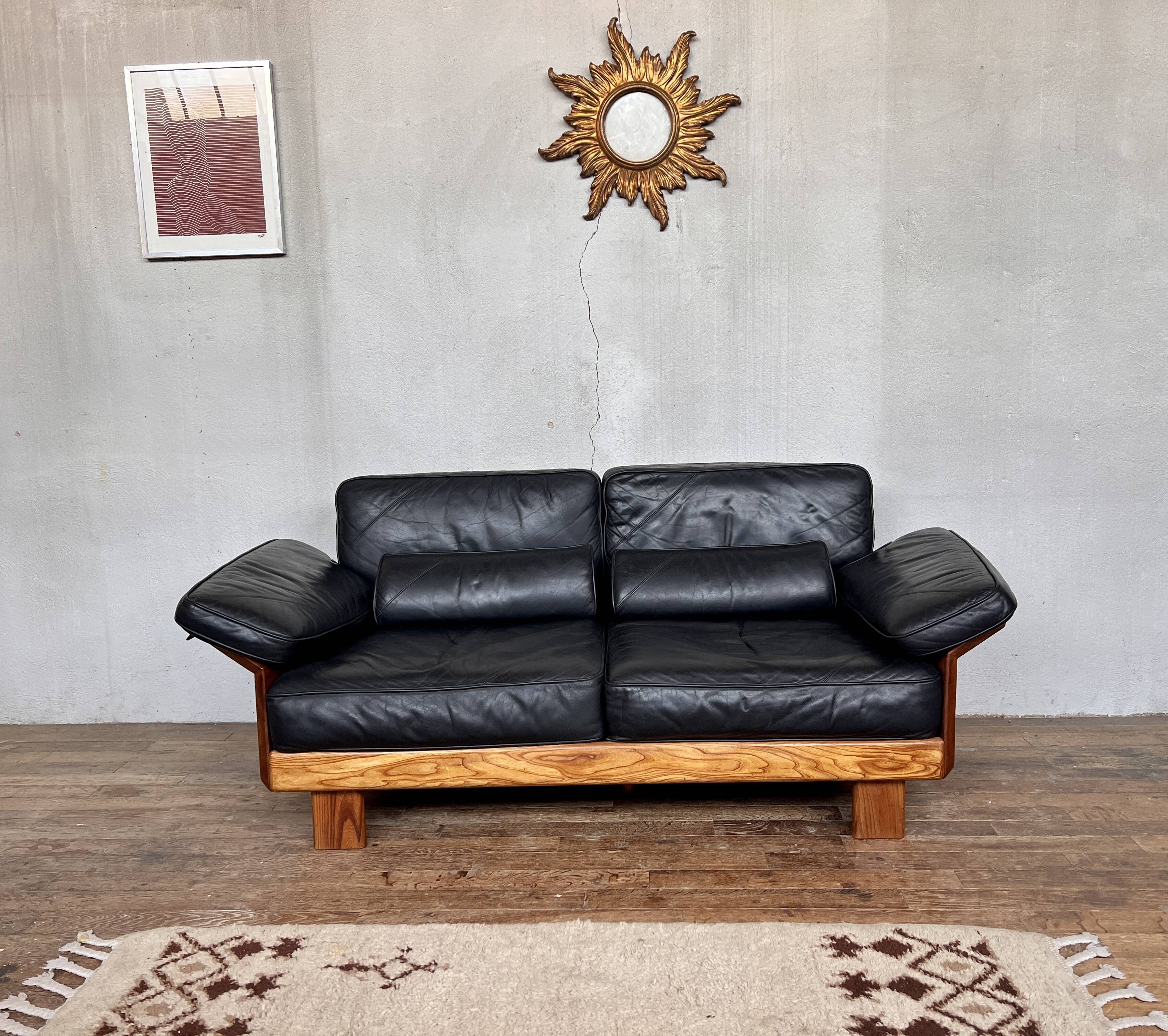 Canape seltz elm and leather design 1960