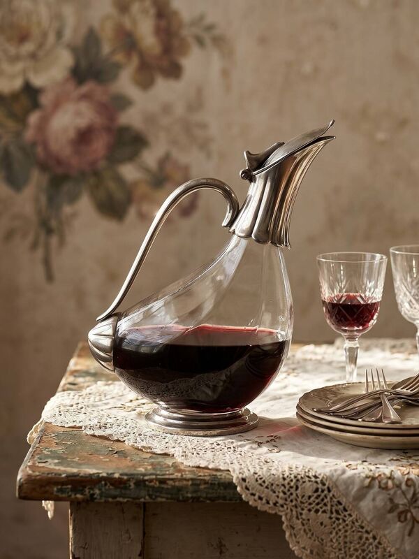 Aiguière vintage en verre et métal argenté, pichet/carafe moderniste 1950-1970