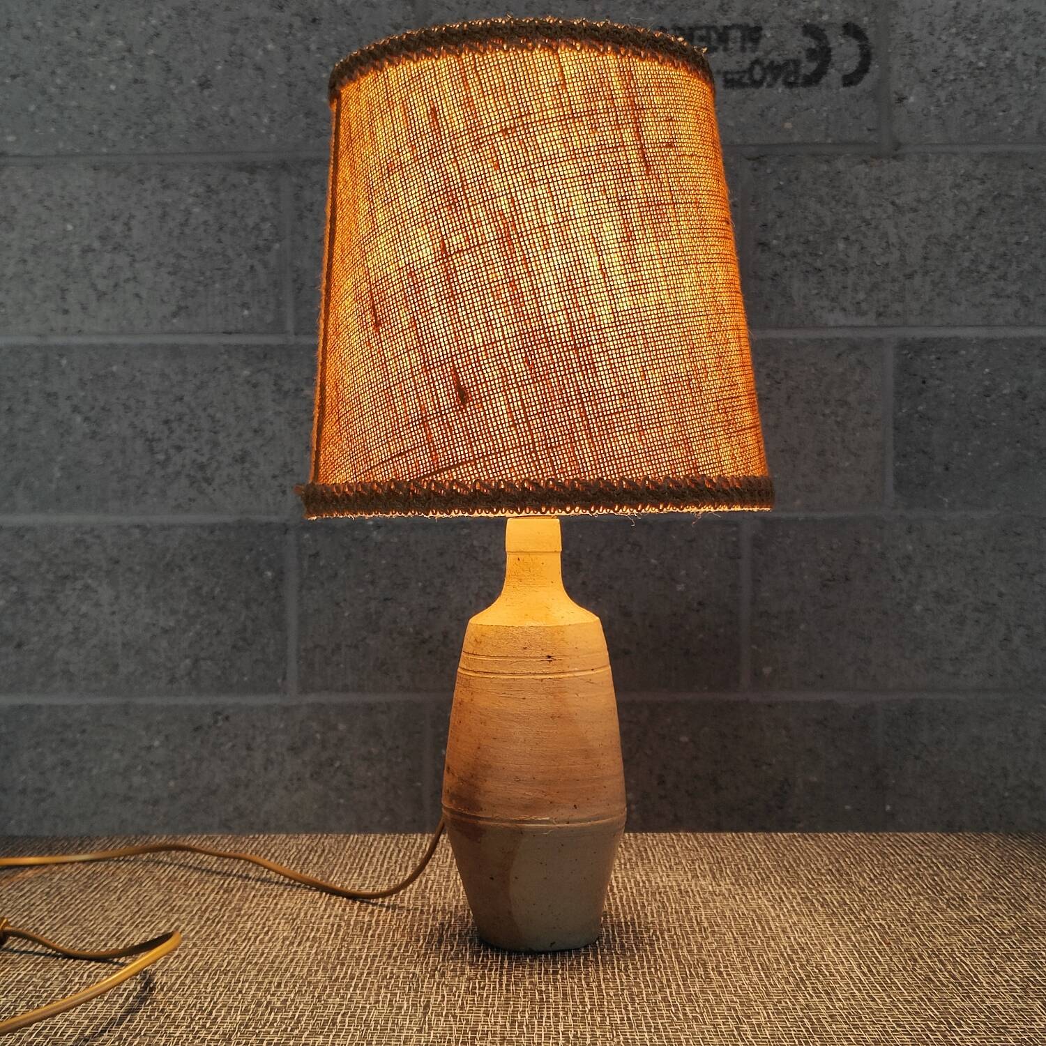 Patinated sandstone and jute ceramic lamp