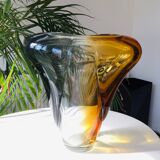 Mid-century blown crystal tricolour vase by Per Lütken