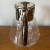 Old Refreshing Carafe + Ice Tube Moulded Glass + Silver Metal