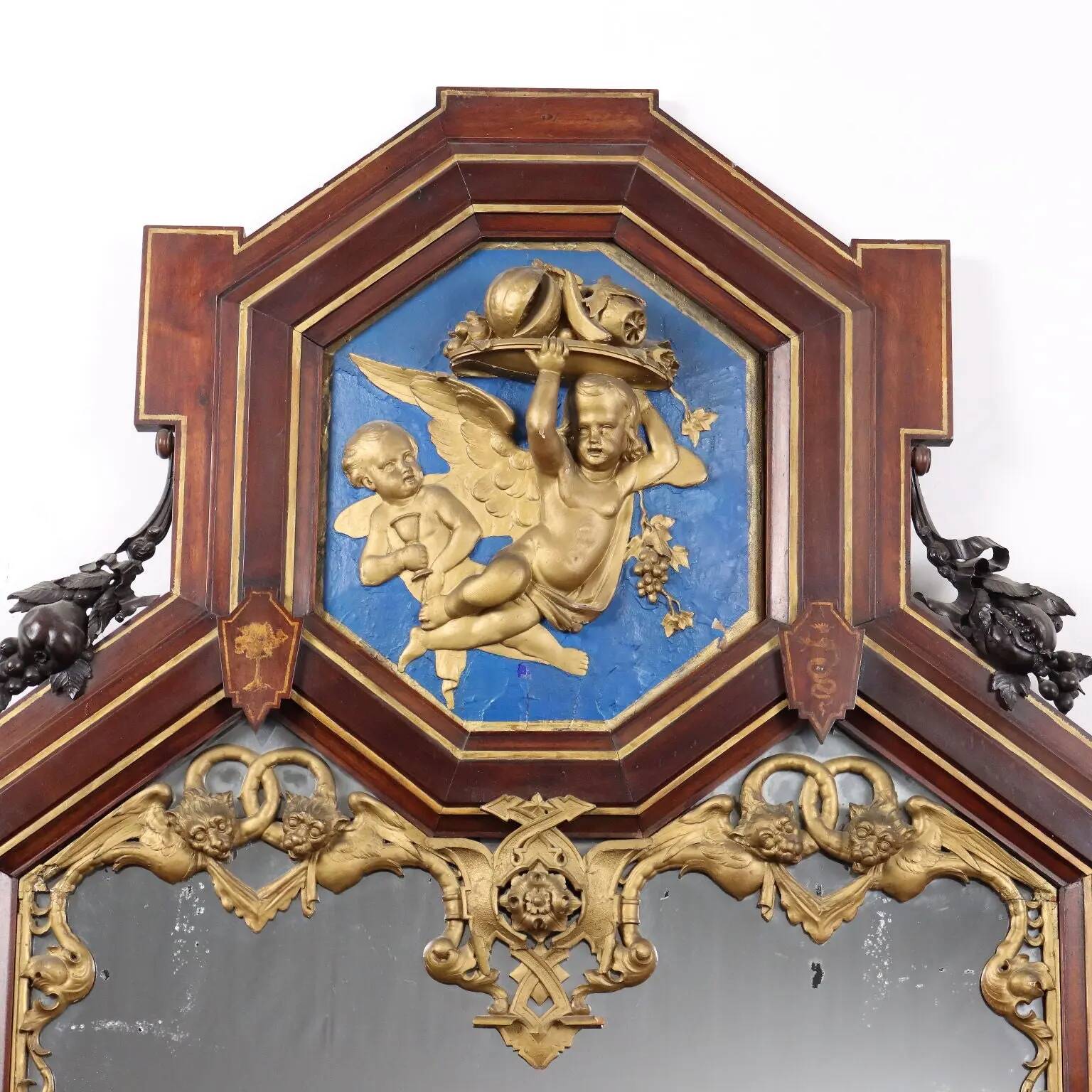 Eclectic antique mahogany mirror, Italy, 19th century