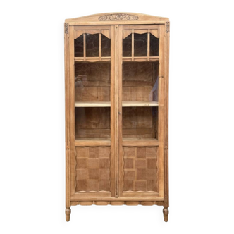Parisian glass-fronted Art Deco wardrobe in solid raw walnut.