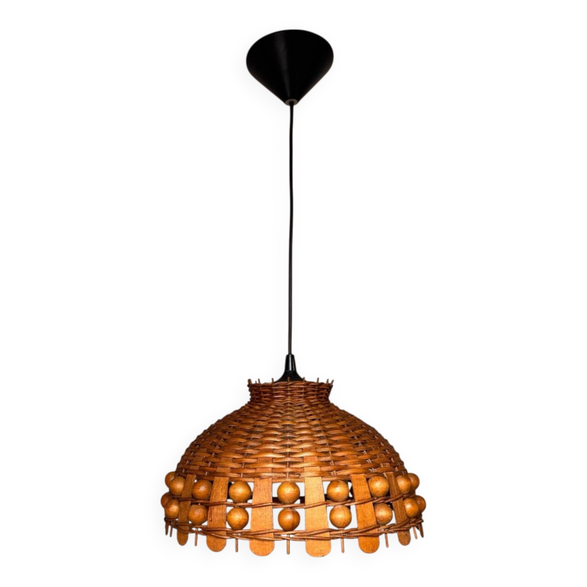 70s woven wicker pendant light