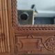 Vintage rattan arch mirror medium honey burnt leaf and metal decoration