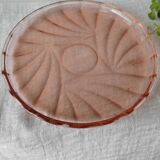 Old cheese or dessert bell and its pink art deco pressed glass tray