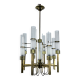 Sciolari, eight arms brass and glass tube chandelier. Italy 1960s