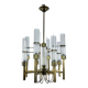 Lustre à huit bras en laiton et tube de verre. Italie des années 1960, Sciolari