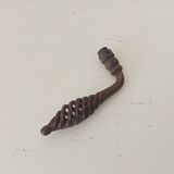 Twisted door handle in solid wrought iron, antique.