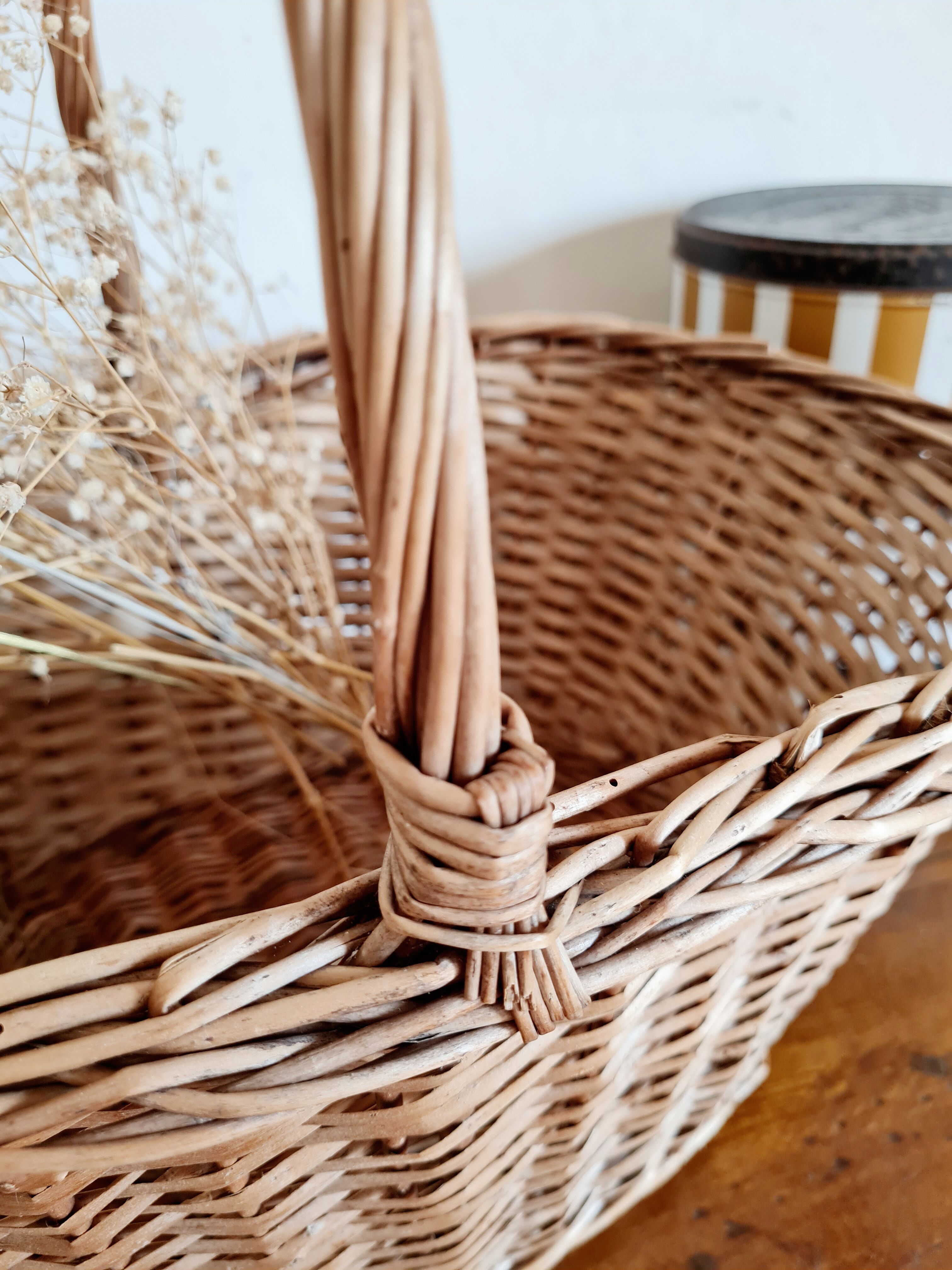 Old basket in woven rattan
