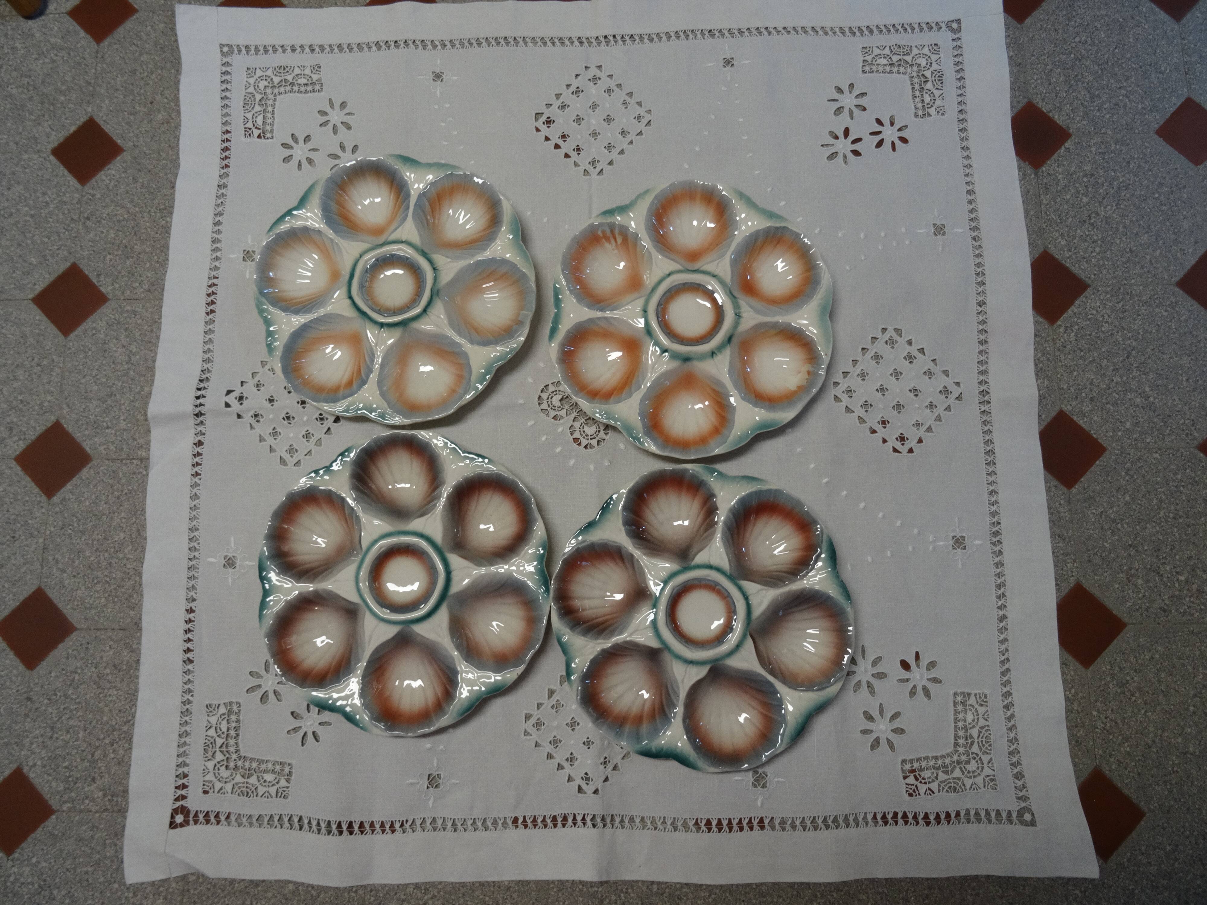 Set of 4 oyster plates Sarreguemines