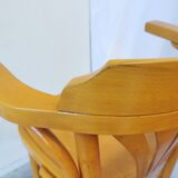 Ensemble de 4 chaises hautes de bar vintage en bois courbé avec accoudoirs / Couleur bois naturel