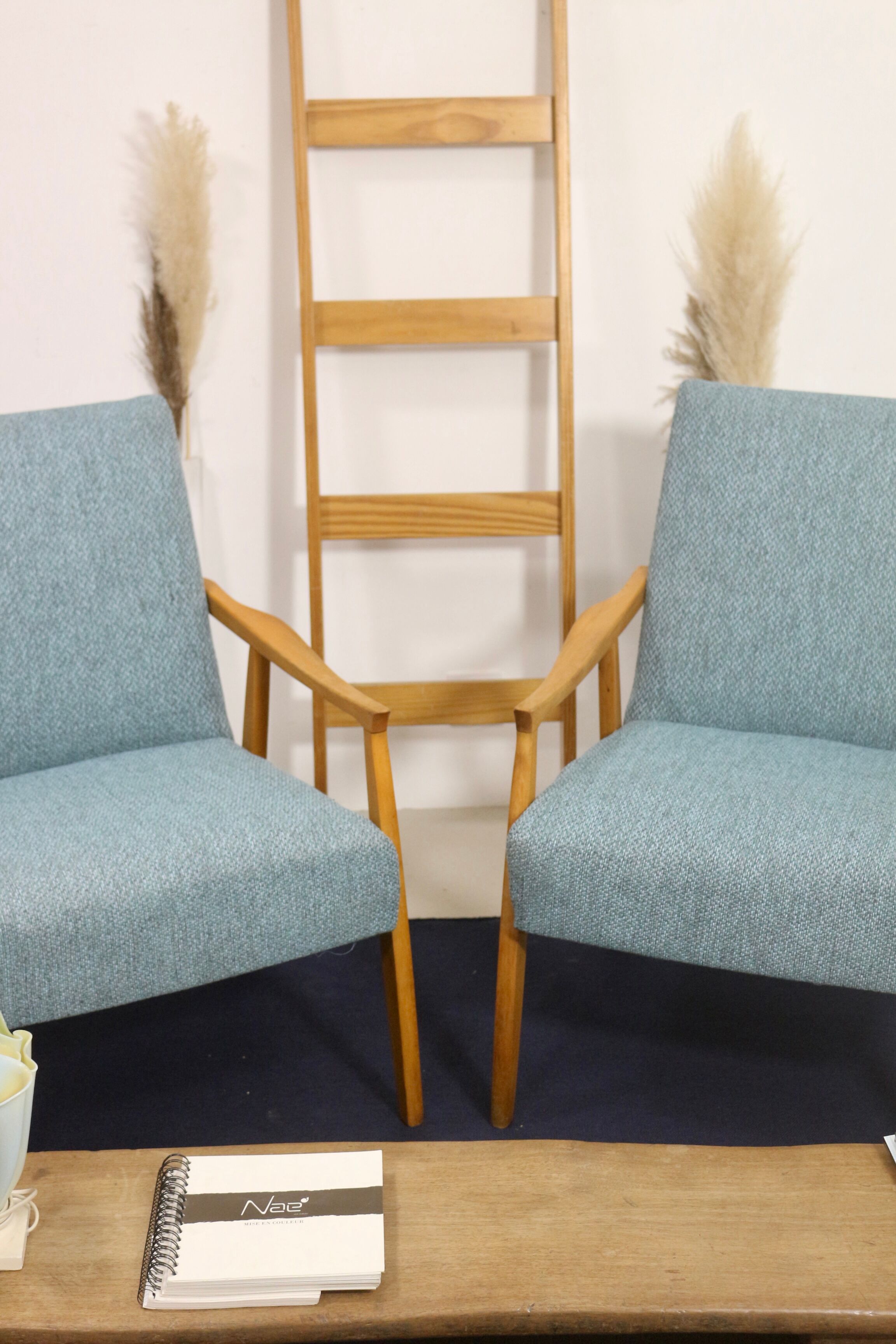 Pair of vintage armchairs in beech year 60