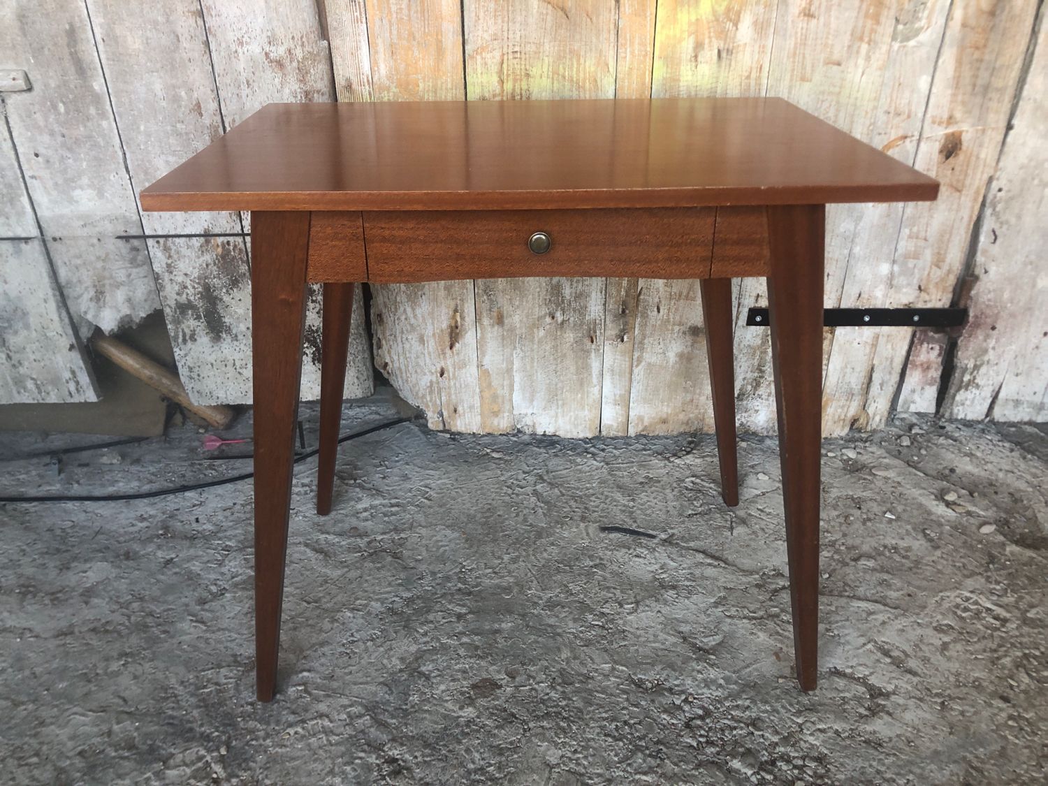 Old scandinavian wooden desk compass feet + drawer 70s vintage