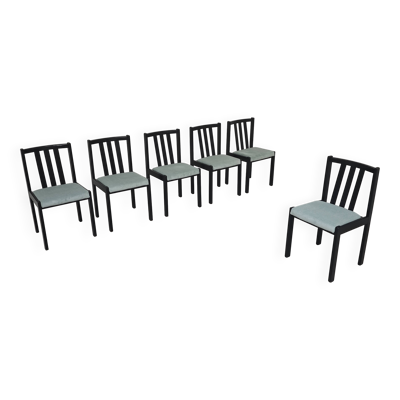 Lot de 6 chaises noires modernistes tissu côtelé vert bleuté clair