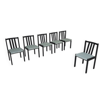 Lot de 6 chaises noires modernistes tissu côtelé vert bleuté clair