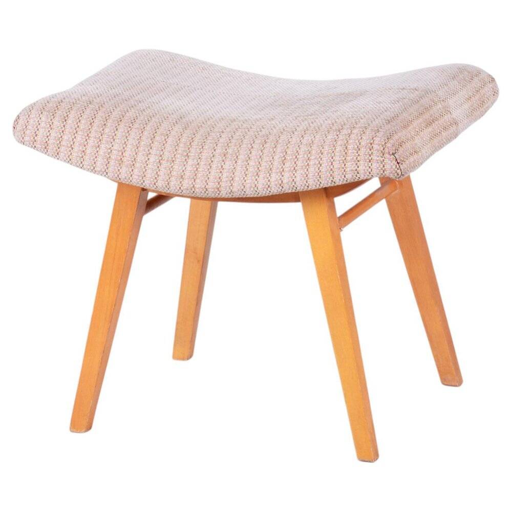 Mid-Century Stool in Upholstery and Beech, Slovakia, 1960s