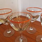Set of 4 Blown Glass Bistro Glasses with Red Rim