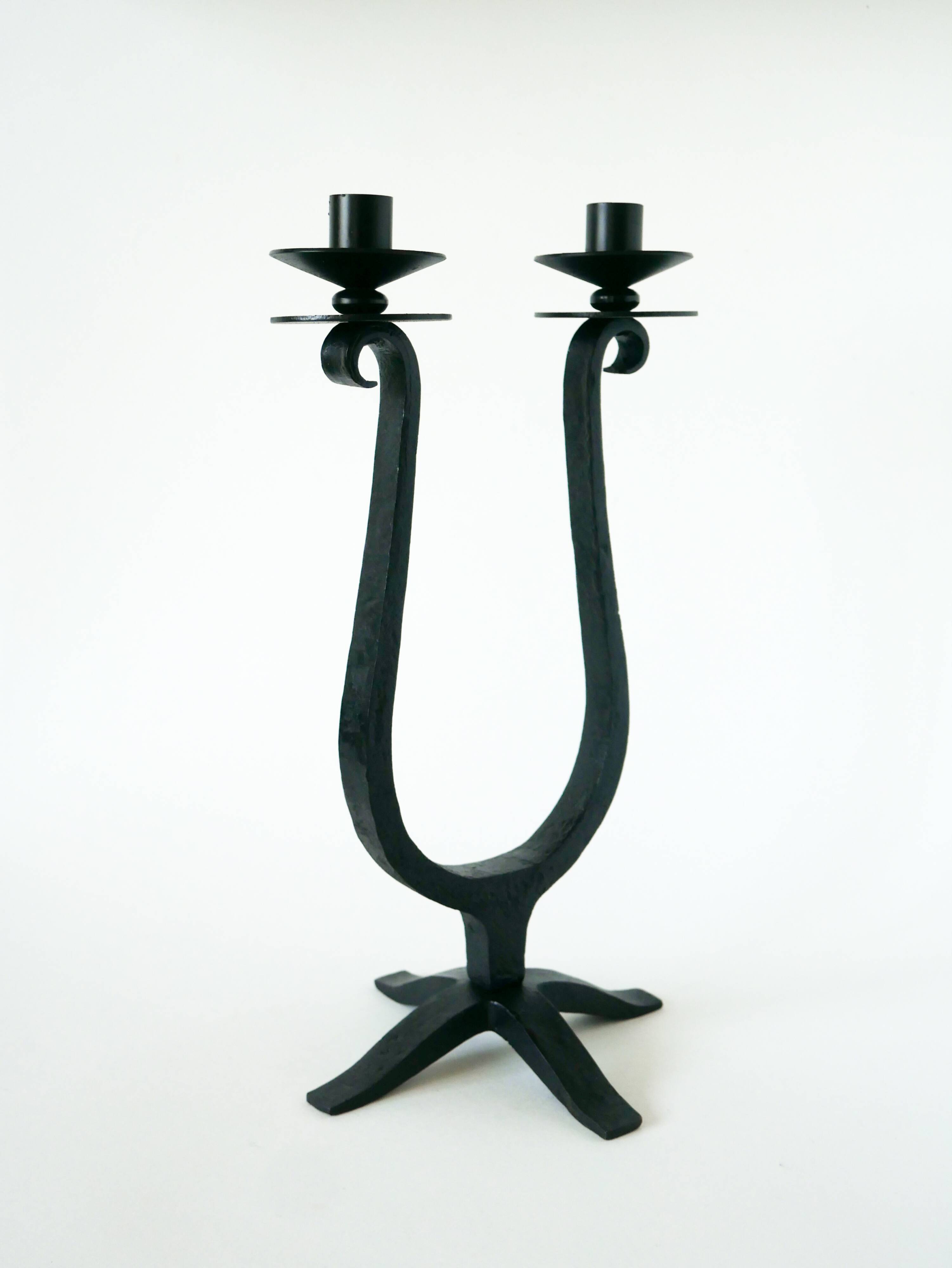 Large double wrought iron candle holder, Brutalist, 1970 - 39 X 21 cm
