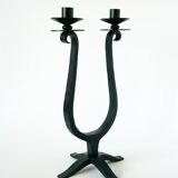 Large double wrought iron candle holder, Brutalist, 1970 - 39 X 21 cm