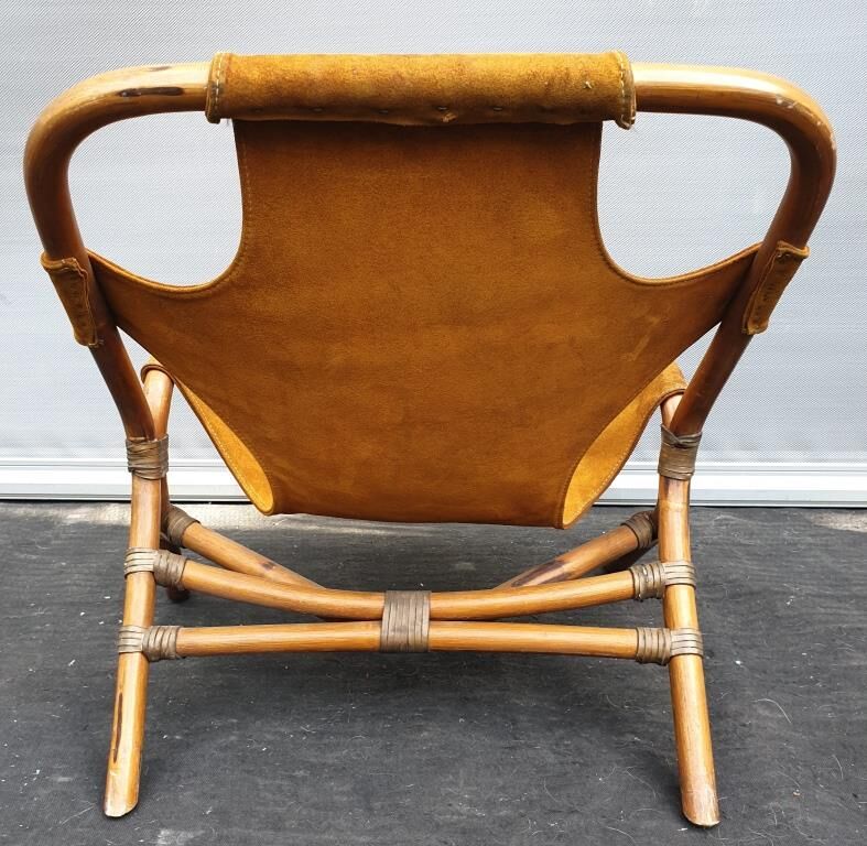 Armchair 1960 bamboo and suede leather