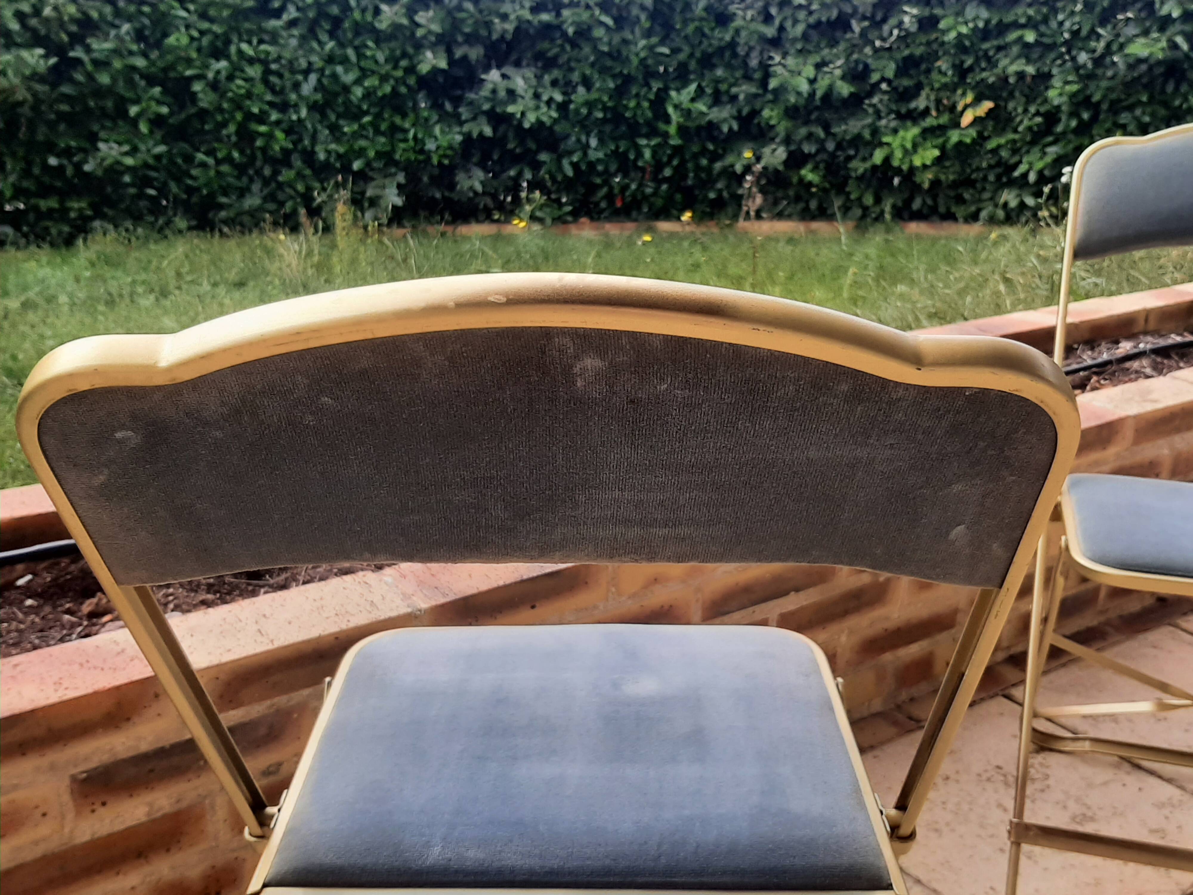 Lot de 4 chaises  pliantes - dossier et assise vert d'eau - structure métal doré -Chaisor