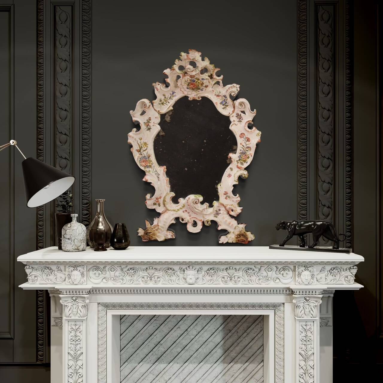 Grand miroir en céramique du XXe siècle