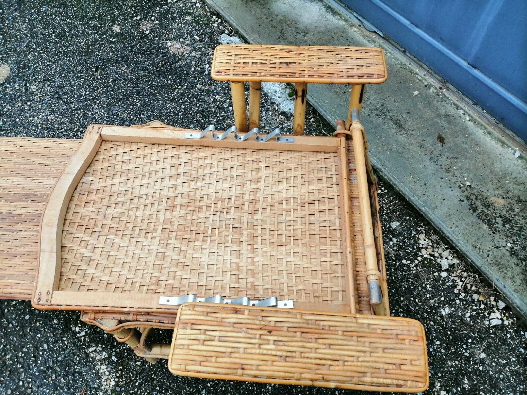 Vintage armchair lounge chair in rattan art deco with footrest and adjustable