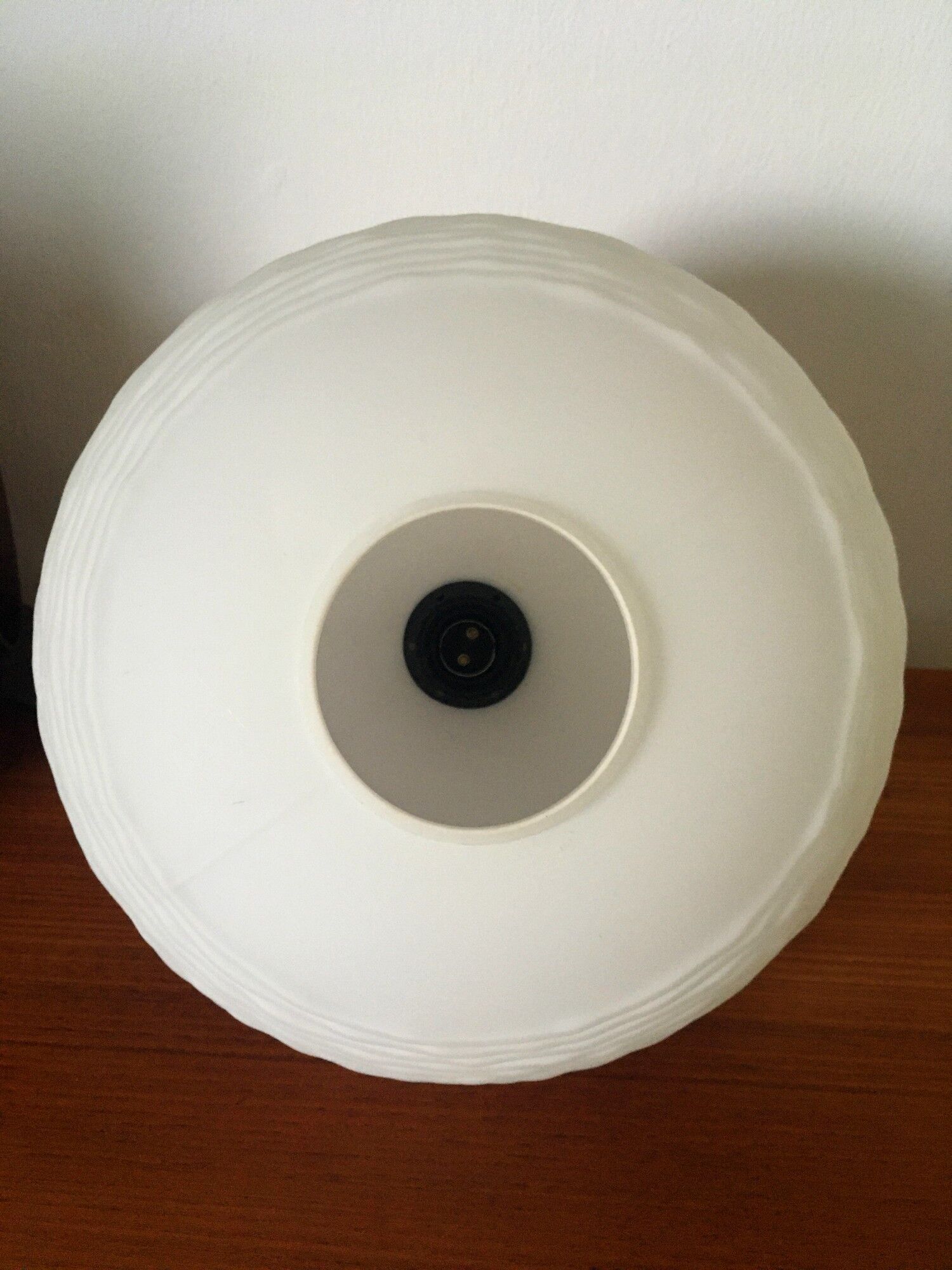 Vintage opaline and teak pendant lamp by Louis Kalff for Philips 1960