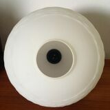 Vintage opaline and teak pendant lamp by Louis Kalff for Philips 1960